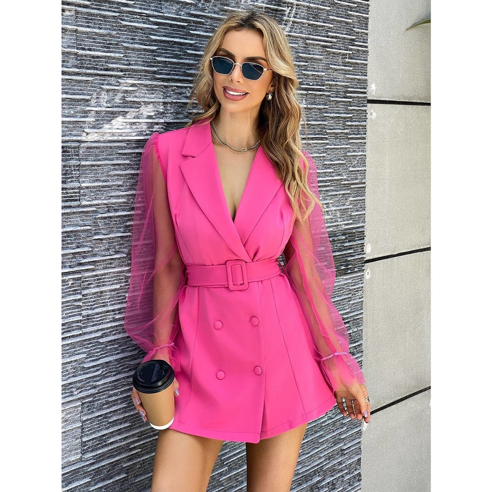 Contrast Mesh Sleeve Blazer Dress - Picture 4 of 11